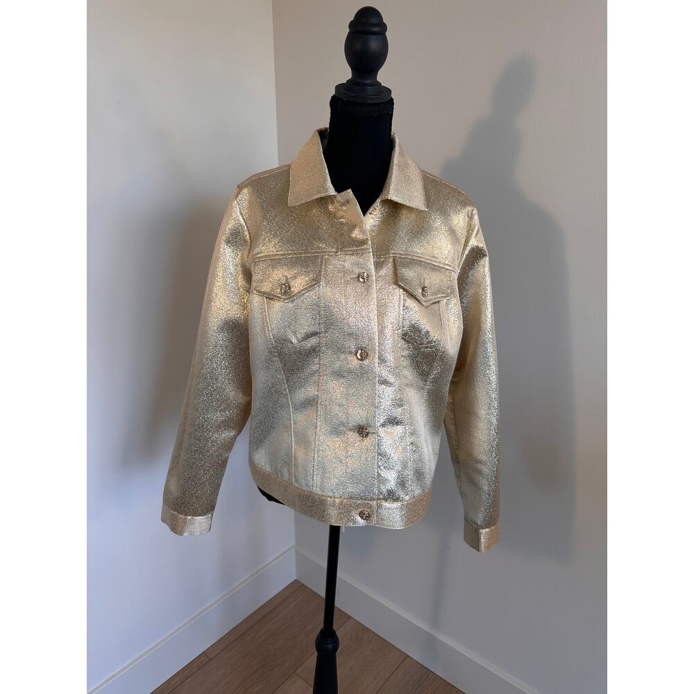 Boston Proper Gold Metallic Large Button-Up Jacket - Picture 2 of 12